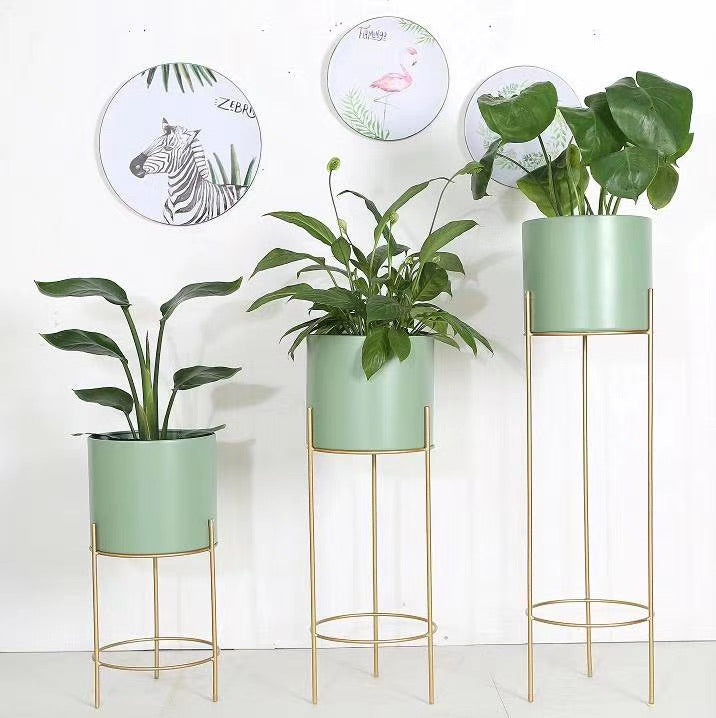 Mint Green Planter Pots on Gold Stand