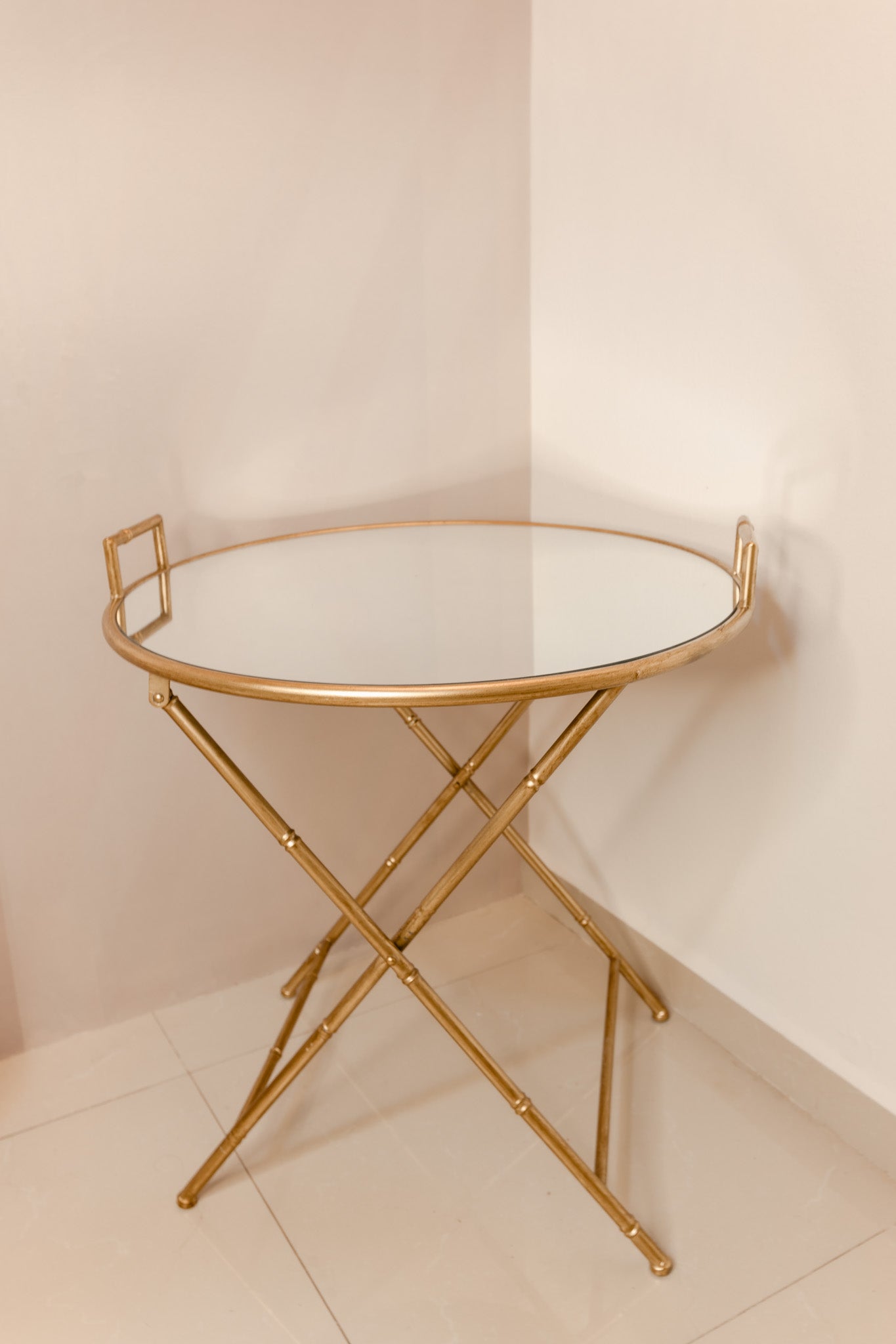Folding Gold Ring Mirror Table