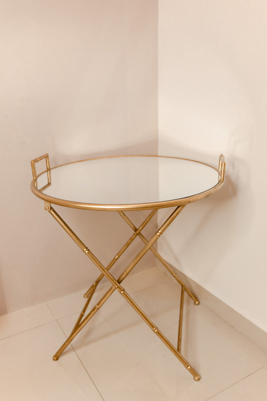 Folding Gold Ring Mirror Table