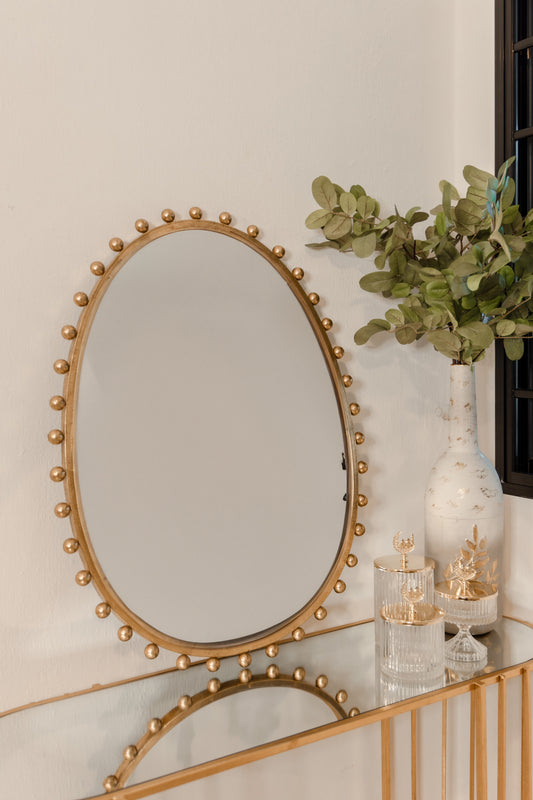 Oval Pearl Gold Mirror