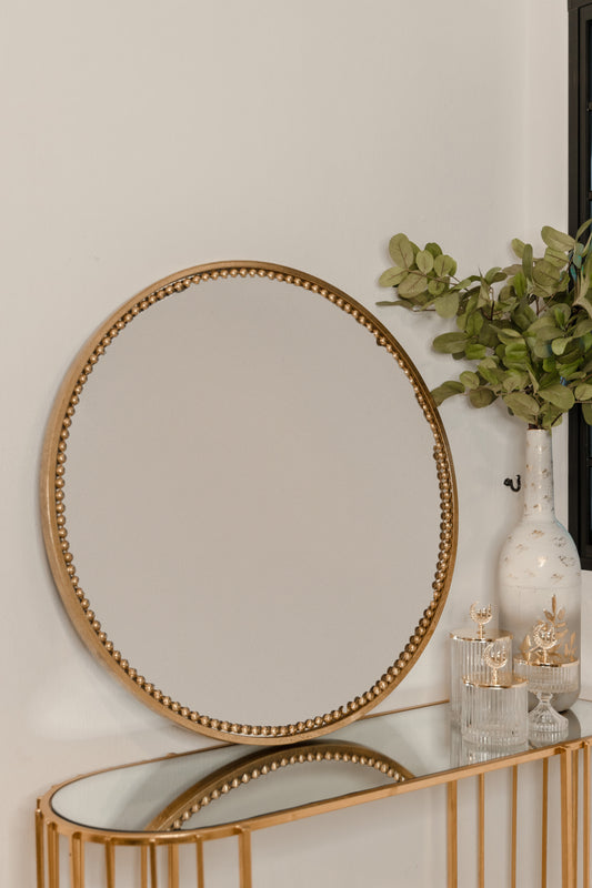 Round Pearl Gold Mirror