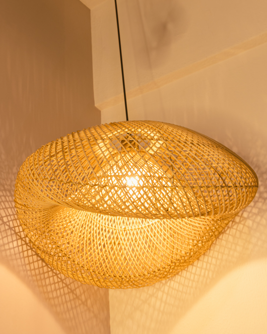 Handwoven Wave Shaped Rattan Lampshade