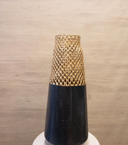 Crackle Tapered Vase with Metallic Rope Detail
