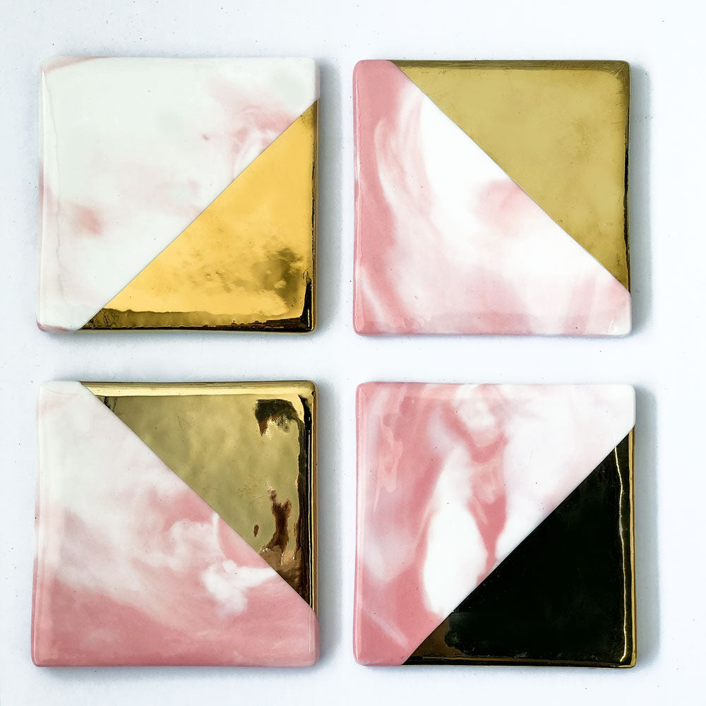 Marble Pink/Gold Square Coasters